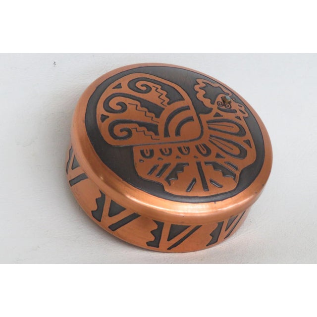 This lovely Lidded Trinket Box is made of metal and copper. This beautiful piece is marked as being made in Leiva, Chile,...