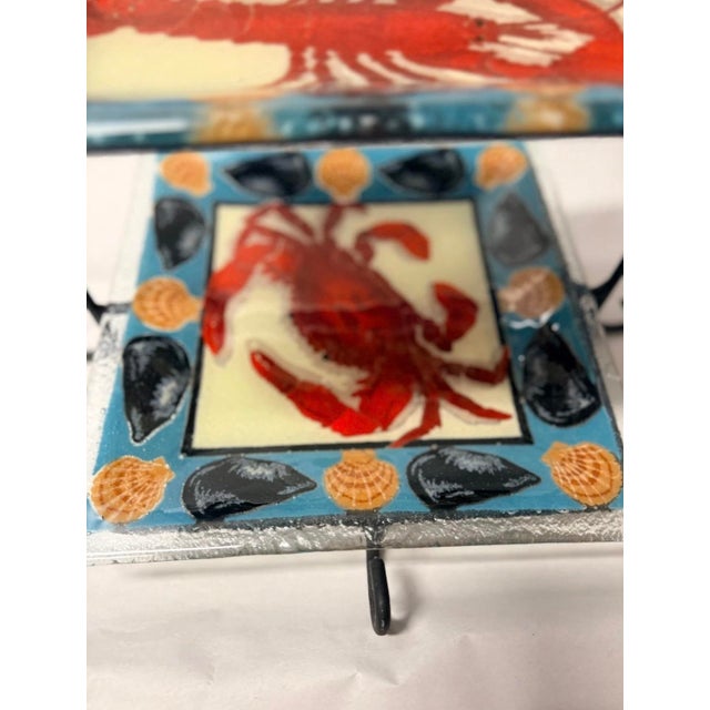Vintage Peggy Karr 2-Tier Fused Art Glass Seafood Stand – Lobster & Crab For Sale - Image 4 of 6
