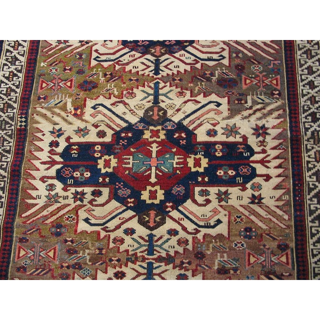 1880s Multibrown Medallion Antique Caucasian Zeychor Rug 3'7" X 5'6" Handknotted Wool Carpet For Sale - Image 4 of 5