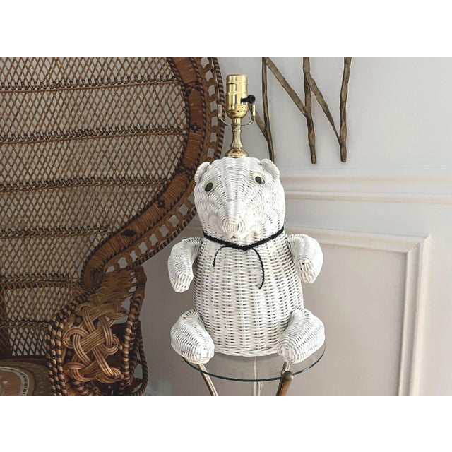 Wood 1970s Wicker Teddy Bear Lamp & Shade For Sale - Image 7 of 18