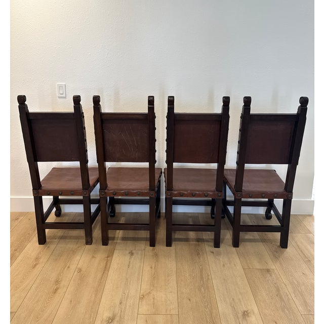 Spanish Vintage South Cone Trading Co. Spanish Colonial Peruvian Leather Dining Chairs- Set of 4 For Sale - Image 3 of 14