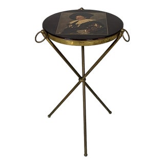 Mid-Century Modern Italian Coffee Table in Brass and Wood Top with Portrait, 1950s For Sale