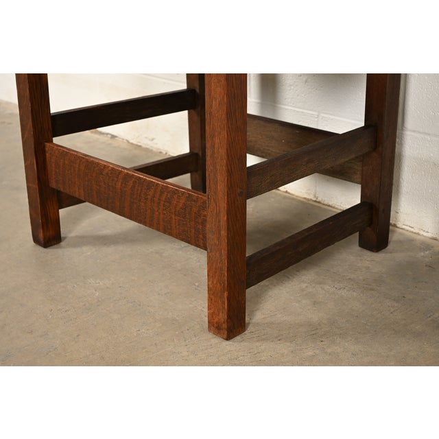 Gustav Stickley Antique Mission Oak Arts & Crafts Armchair With Rush Seat, Circa 1910 For Sale - Image 10 of 14