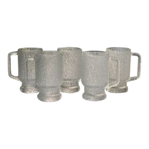 Mid-Century Indiana Glass "Crystal" Pattern Textural Mugs- Set of 5