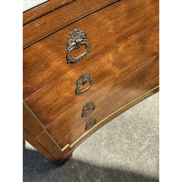 Brown Vintage Neoclassical Marble Topped Concave Chest of Drawers For Sale - Image 8 of 12