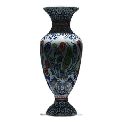 Handmade Ceramic Palace Vase (50cm) Stylized Red Roses and Rumi Borders Pedestal Urn For Sale