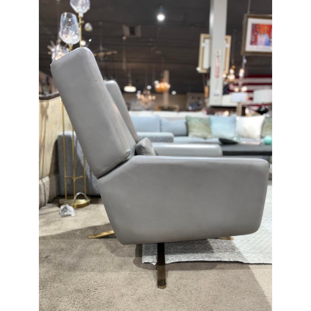 Contemporary Restoration Hardware "Luke" Gray Leather Swivel Recliner For Sale - Image 3 of 7