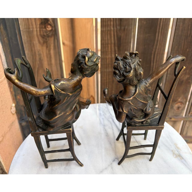 Metal Antique Franz Iffland Art Nouveau Bronze Sculptures - Mirrored Pair For Sale - Image 7 of 9