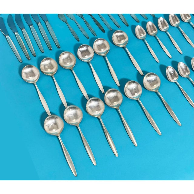 Georg Jensen Circa 1950s Georg Jensen Sterling Silver "Cypress" Flatware, Service for Twelve- 93 Pieces For Sale - Image 4 of 10