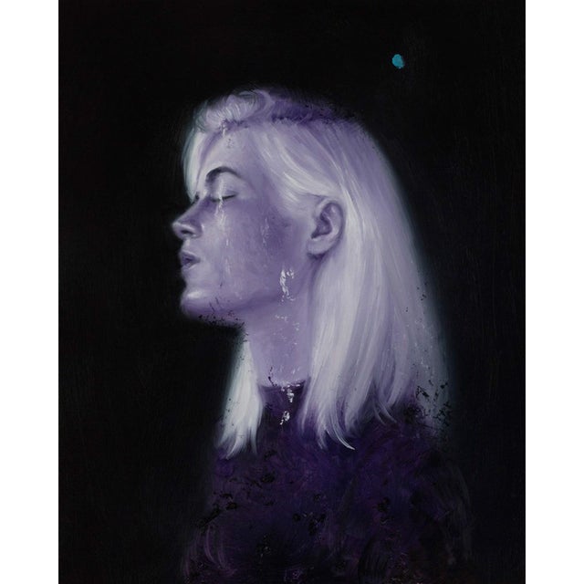 Violet by Valentin Fischer | Oil Painting of a woman with purple tones and closed eyes For Sale