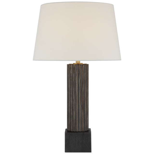 Traditional Chapman & Myers by Visual Comfort Signature Reeve 29" Table Lamp in Vintage Walnut and Ebonized Oak with Linen Shade For Sale - Image 3 of 3