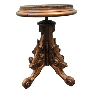 Wooden Piano Stool With Intricate Base and Adjustable Height For Sale