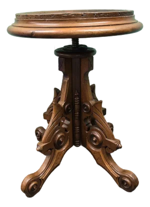 Wooden Piano Stool With Intricate Base and Adjustable Height