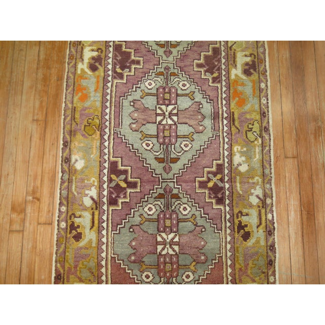 20th Century Zabihi Collection Purple Geometric Wool Turkish Runner - 3' x 9'8" For Sale - Image 4 of 5