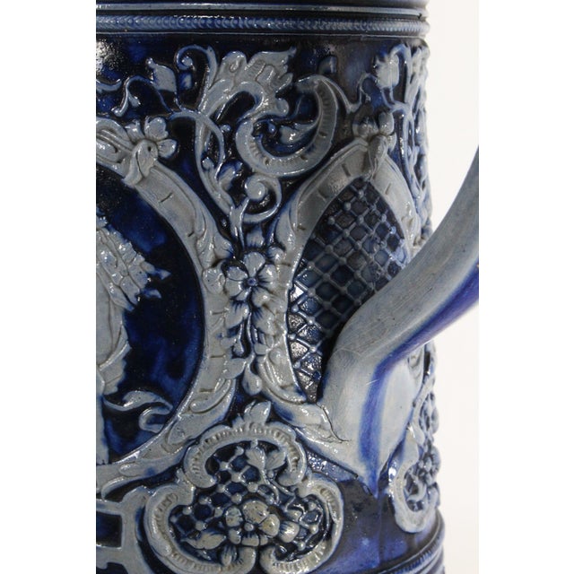 1880's Blue on Gray Stoneware Beer Stein 2 L Westerwald, Germany For Sale - Image 11 of 18