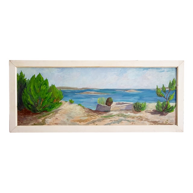 Adriatic Coastal Landscape, 1960s, Oil Painting on Canvas, Framed For Sale