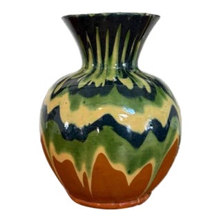 French Mid-Century Jaspe Vase With Drip Glaze For Sale