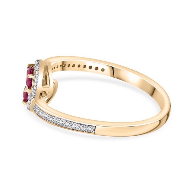 Ruby Diamond Bypass Ring 18k Yellow Gold Size 6 For Sale - Image 4 of 12