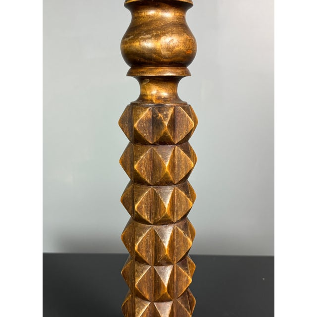 Brutalist French Wood Turned Table Lamp by Charles Dudouyt, 1940s For Sale - Image 6 of 9