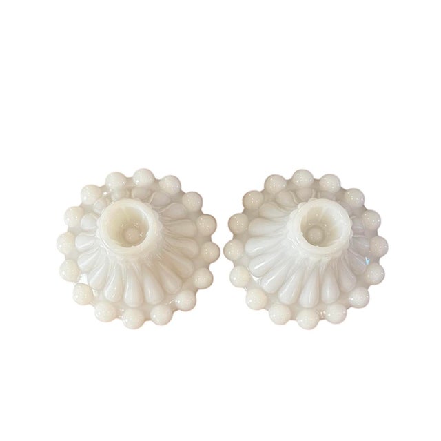 Vintage Milk Glass “Berwick Boopie” Candlesticks/ Candle Holders, a Pair For Sale - Image 4 of 5