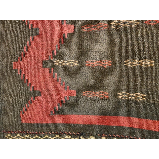 Persian Vintage Baluch Sofreh Tribal Kilim, Handwoven Wool, Geometric Pattern, Brown & Red, 4x4 For Sale - Image 3 of 10