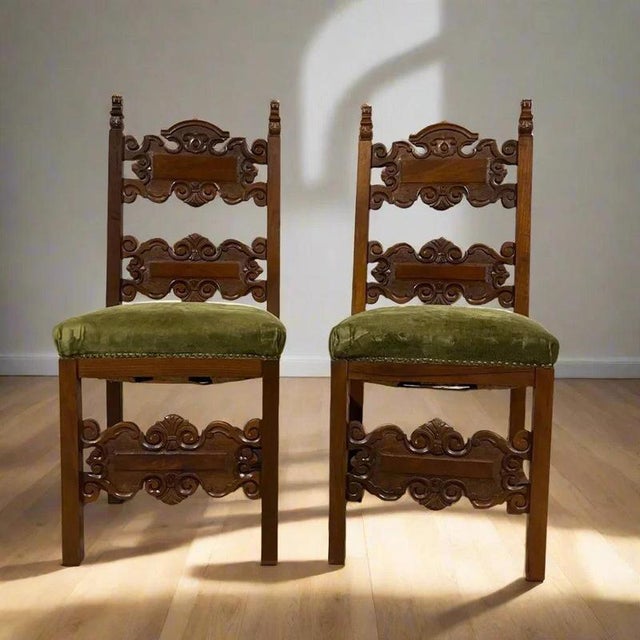 Antique Renaissance Style Walnut Chairs, 1900s, Set of 2 For Sale - Image 14 of 14