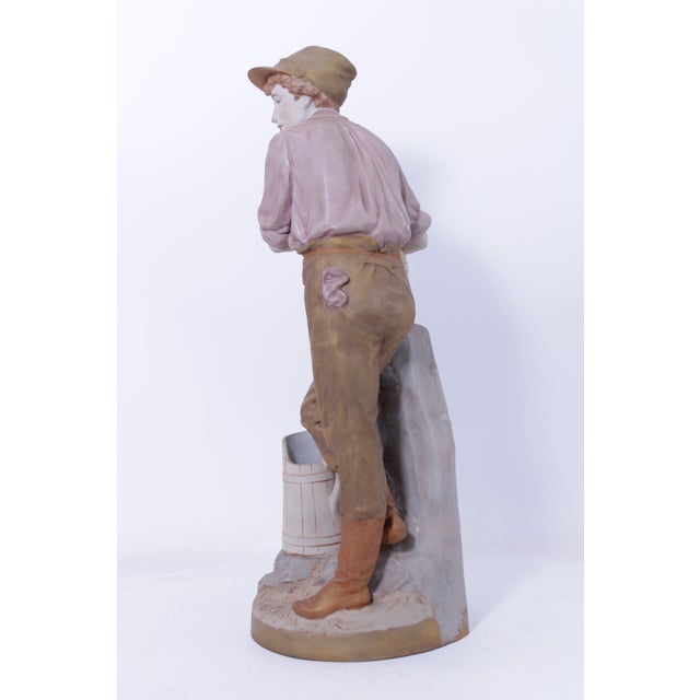 1950s Royal Dux Bohemian Peasant Boy Pottery Figure Statue For Sale - Image 5 of 15