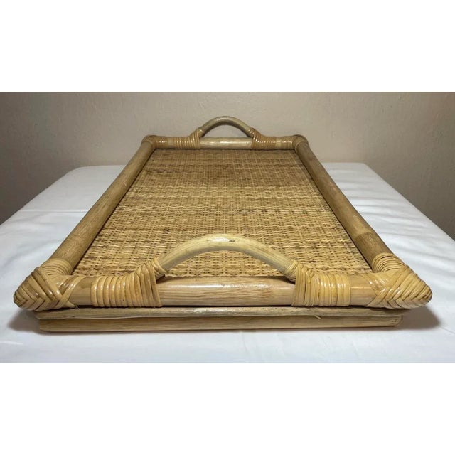 Mid 20th Century Vintage Bamboo Rattan Breakfast in Bed Folding Serving Tray For Sale - Image 5 of 10