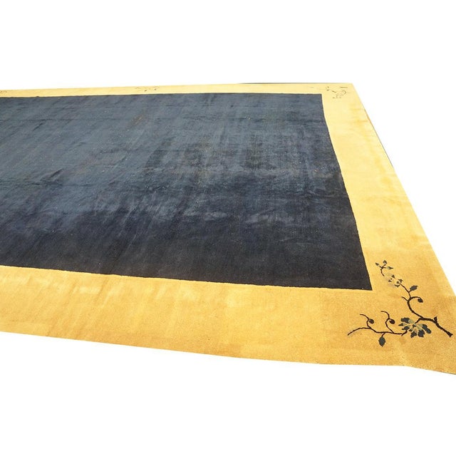 Contemporary 1920s Navy Open Field Art Deco Modern Antique Chinese Peking Knotted Wool Rug For Sale - Image 3 of 9