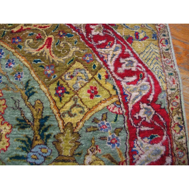 1920s Green Islamic Prayer Antique Persian Tabriz Silk Rug 2' 5" X 3' 8" Knotted Carpet For Sale - Image 4 of 9