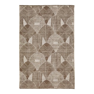 Brown and Ivory Designed Transitional Hand Loom Wool Rug For Sale