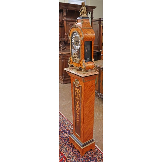 Wood 1980s Louis XV French Style Inlaid Ormolu Mounted Hermle Mantel Clock With Pedestal For Sale - Image 7 of 14