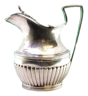 Fluted Silver Milk Jug with Engraved Coat of Arms, Knob Lid and Moldings
