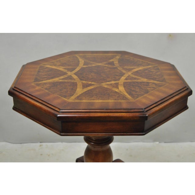 Mid 20th Century Mid 20th Century Contemporary Italian Mediterranean Style Marquetry Inlay Pedestal Side Table For Sale - Image 5 of 12