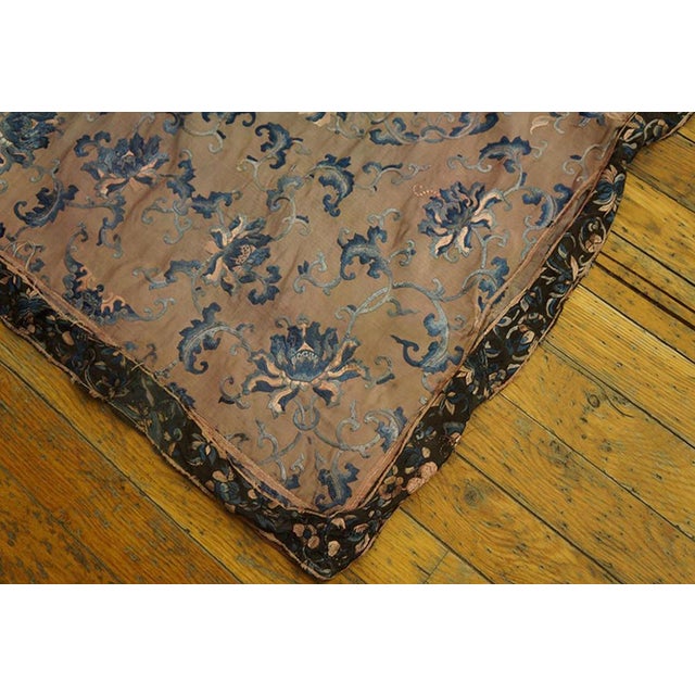 Mid 19th Century 1850s Antique Chinese Floral Square Coral Textile Art Flat Weave Rug For Sale - Image 5 of 6