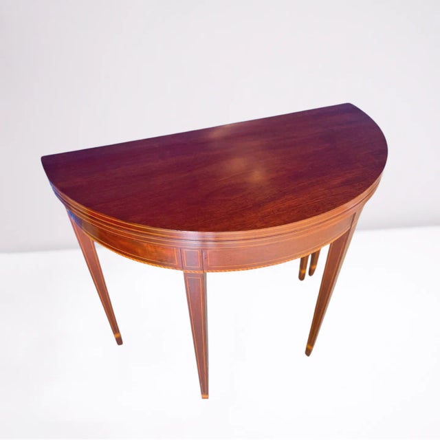 English Antique George III Demilune Console Table With Satinwood Inlay For Sale - Image 3 of 9