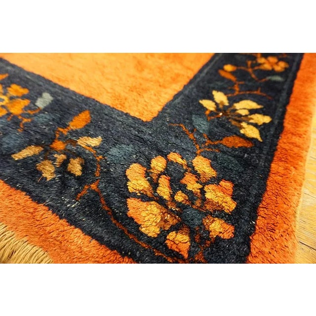 Orange 1920s Pairs Orange Field Orange Antique Chinese Peking Knotted Wool Small Rugs For Sale - Image 8 of 14