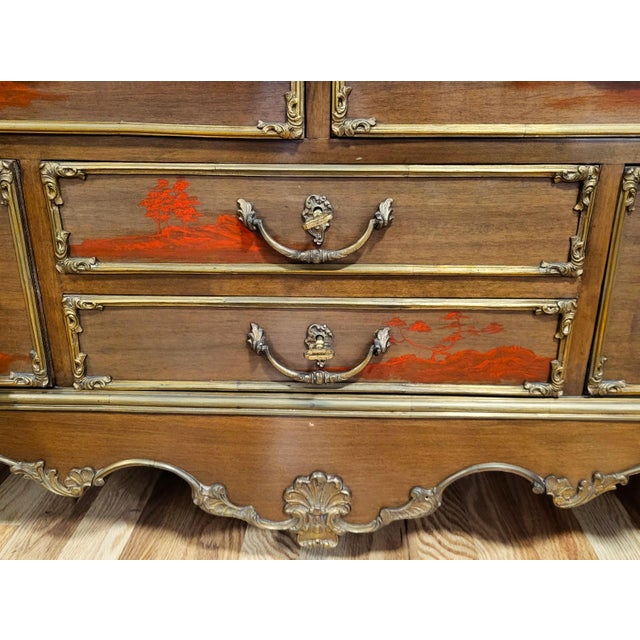 Vintage French Style Japanese Tansu Painted Bronze & Marble Top Commode Dresser For Sale - Image 14 of 18