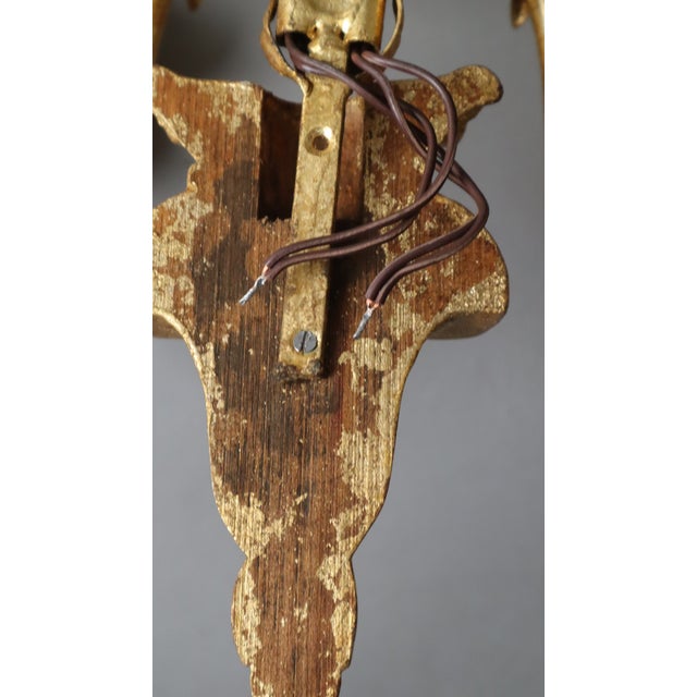 Hollywood Regency Floral Golden Wall Light, Florence, Italy, 1960s For Sale - Image 4 of 15