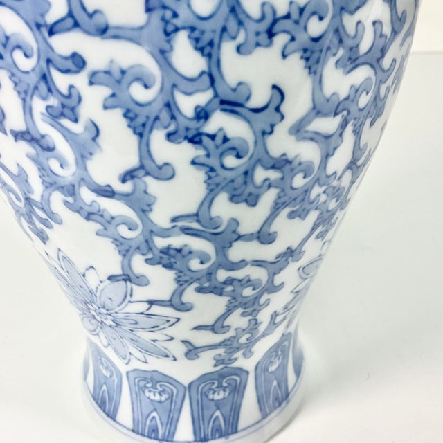1980s Vintage Chinoiserie Boho Chic Hollywood Regency Light Blue & White Vase For Sale - Image 10 of 11