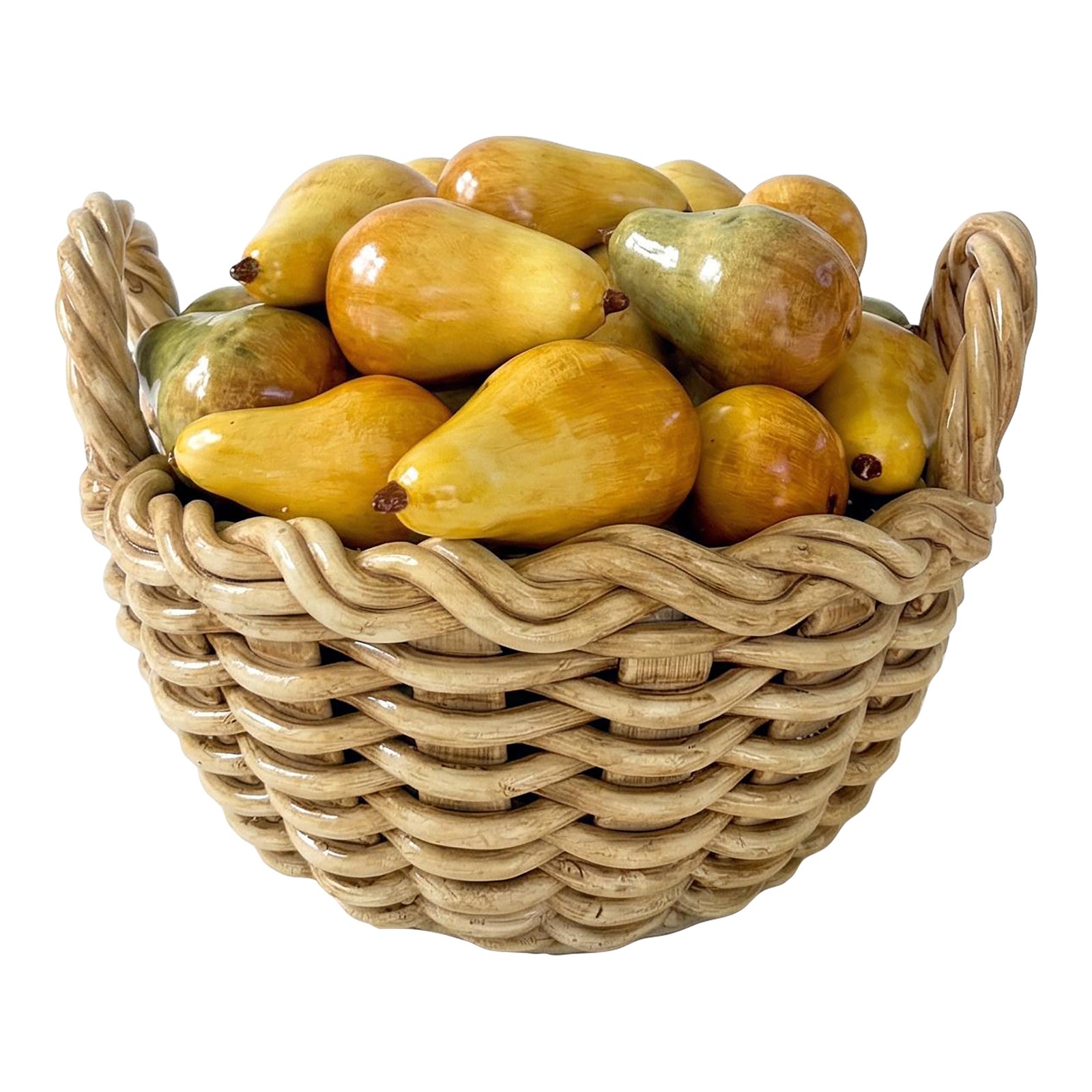 Vintage Italian Ceramic Pear Fruit Basket Centerpiece | Chairish