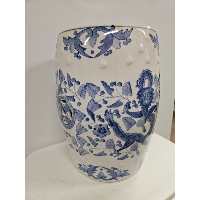 Chinese Blue and White Dragon Phoenix Garden Stool For Sale - Image 4 of 14