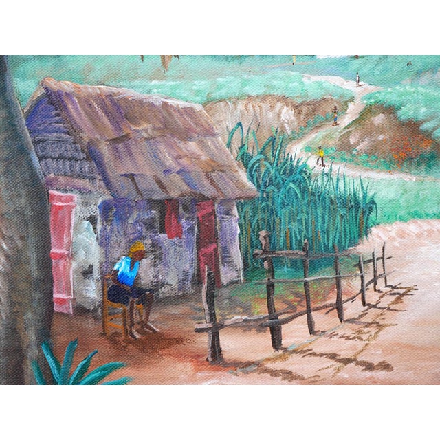 Jean-Felix Defournoy Modern Realist Green & Brown Toned Rural Village Landscape Painting w/ Figures, Late 20th Century For Sale - Image 11 of 12