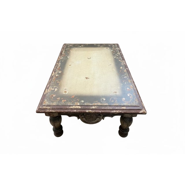 Far Pavilions Vintage Victorian Style Hand Painted Coffee Table For Sale - Image 4 of 4