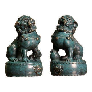 Pair of Vintage Chinese Bronze Guardian Lions – "Eastern Awakening Lion" Palace Foo Dogs For Sale