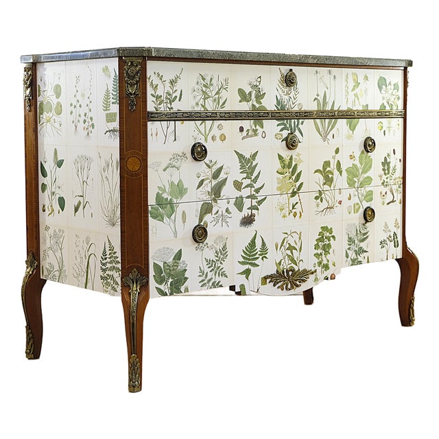 Gustavian Chest with Nordens Flora by C.A.M Lindman, Sweden, 1940s For Sale