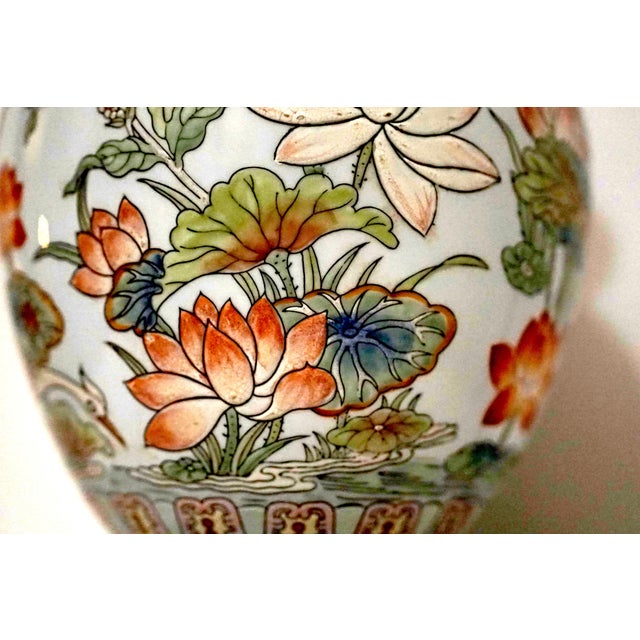 Wood 19th Century Famille Verte Vase Lamp Conversion on White Ground Large, Unusual For Sale - Image 7 of 10