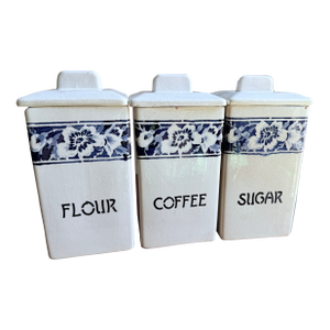 Mid-20th Century German Porcelain Kitchen Canister Set in Blue "Lilly" Patterns