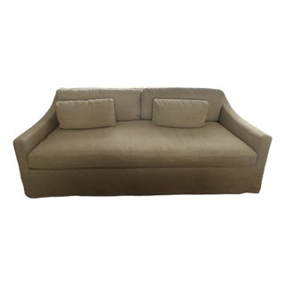 Restoration Hardware Belgian Slipcovered Slope Arm Bench-Cushion Sofa in Sand Performance Linen, 7ft (Pair Available) For Sale
