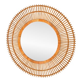 21st Century Split Reed Caning Round Large Sunburst Wall Mirror Organic Modern For Sale